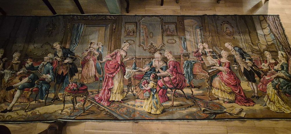 Ogromny pałacowy gobelin żakardowy tapiseria Francja 364x122cm unikat