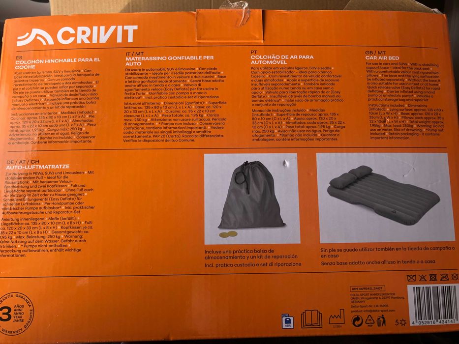 Colchão insuflável para carro 135 x 80cm