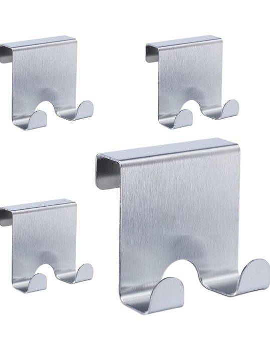 Relaxdays Zestaw 4 haczyków na drzwi, stal nierdzewna