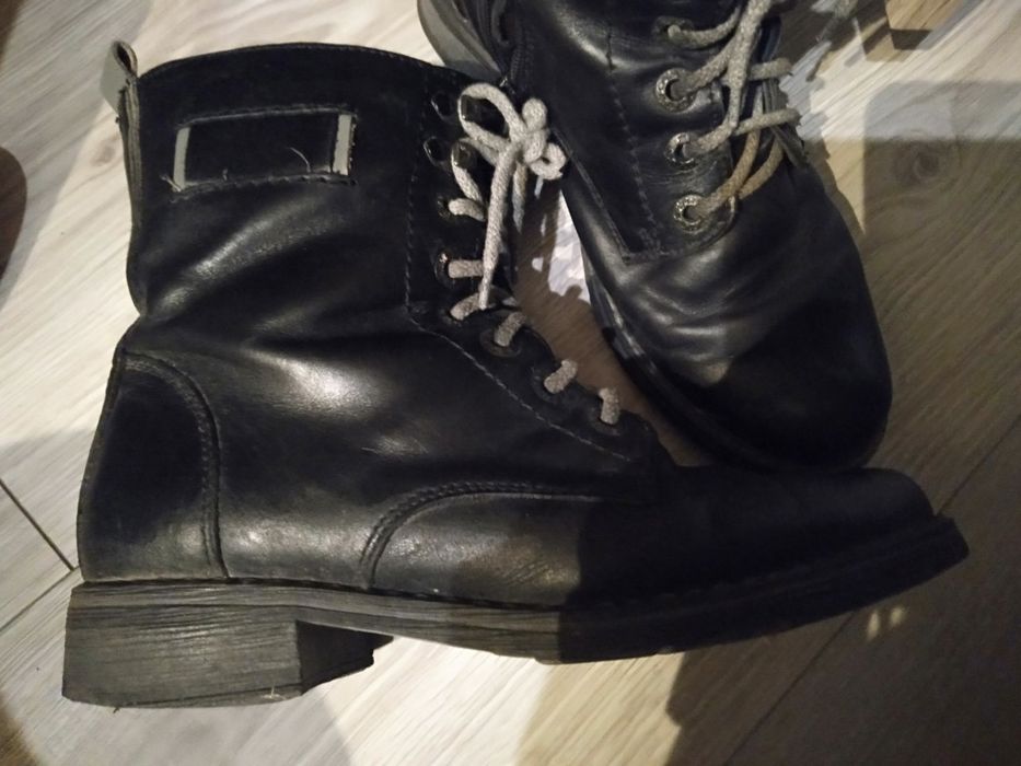 Skórzane buty, trapery zimowe, r.37, ocieplane