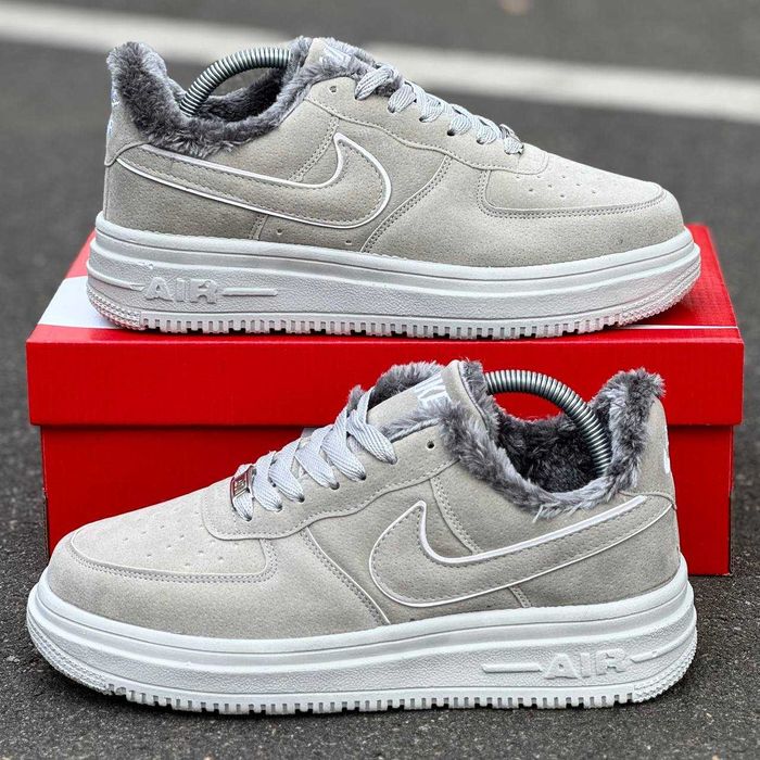 Мужские зимние кроссовки на меху Nike Air Force "Silver Grey" 40-44