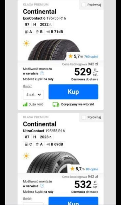 4 Opony letnie Continental EcoContact 6 195/55/16 2020 rok