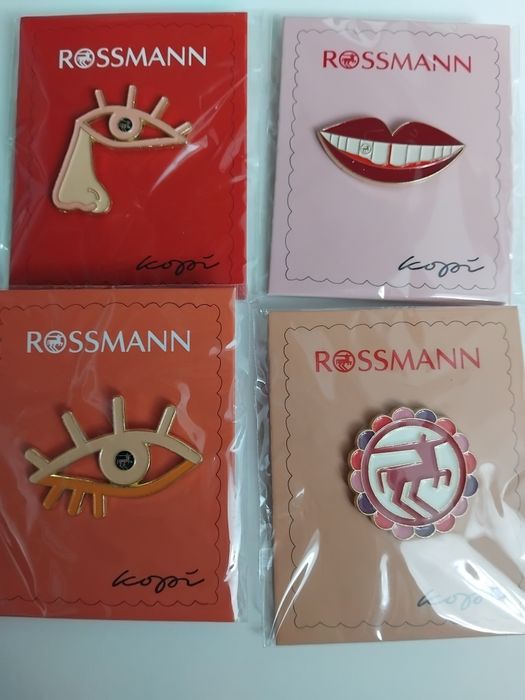 Zestaw 4 unikatowych pinów KOPI x Rossmann + naklejki GRATIS! OKAZJA!!!