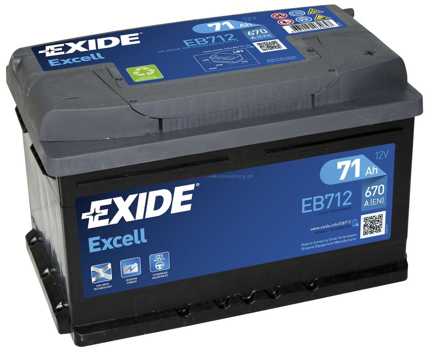 Akumulator EXIDE 71ah 670a EB712 UL. Długosza 41