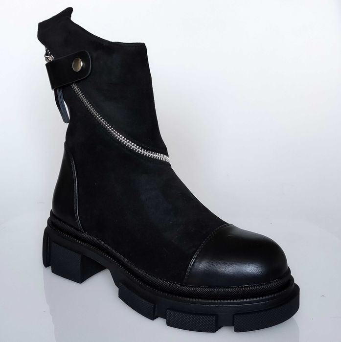 BOTKI zamszowe DAMSKIE SUWAK ocieplane KHAKI BRĄZ 36 - 41