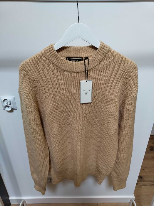 SIKSILK Sweter Dzianinowy Beżowy M Nowy z Metką Premium Knit Crew Neck Casual Old Money