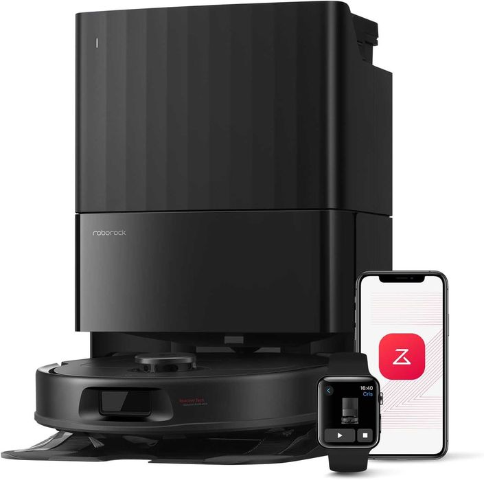 roborock QV 35A robot vacuum and mop, BLACK, 8000 Pa, lifting spinning mops, all-in-one dock