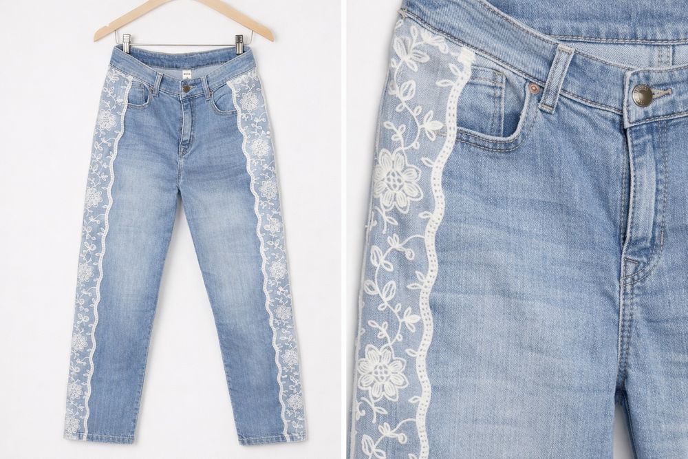 Calças ganga com bordados