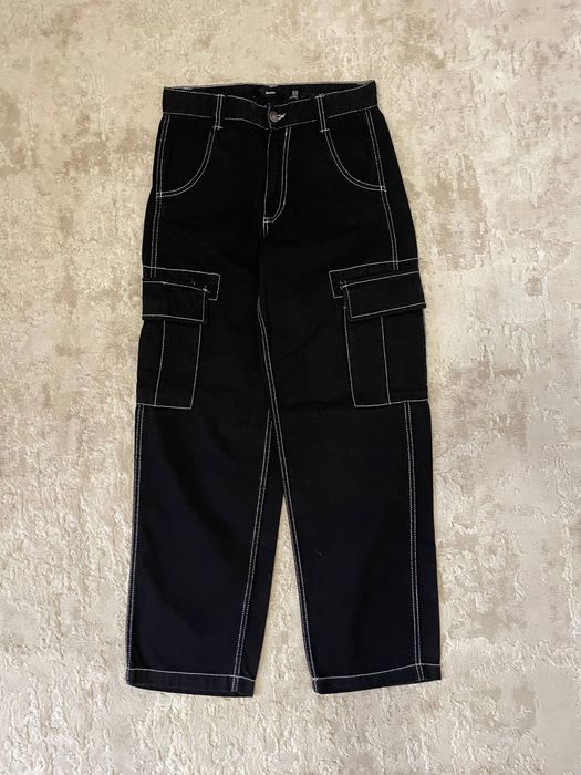 Чорні широкі джинси bershka бершка чорно білі jeans skate baggy беггі
