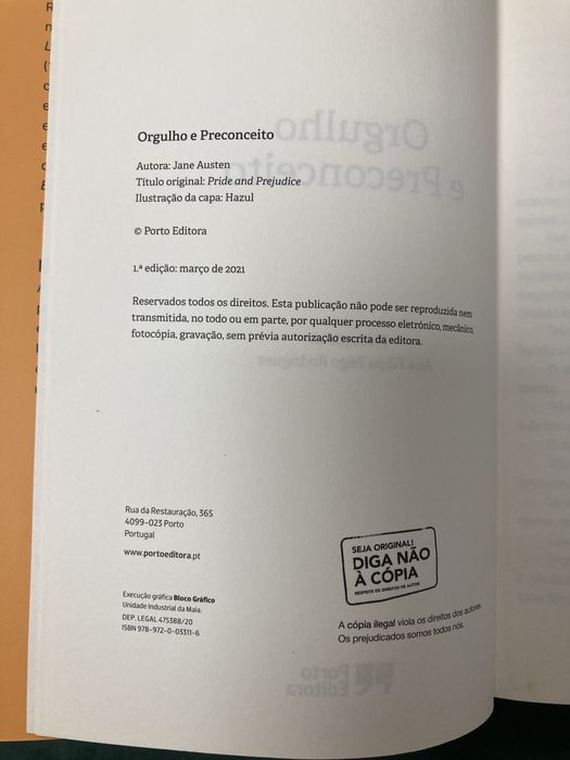 Livro Orgulho e Preconceito, de Jane Austin