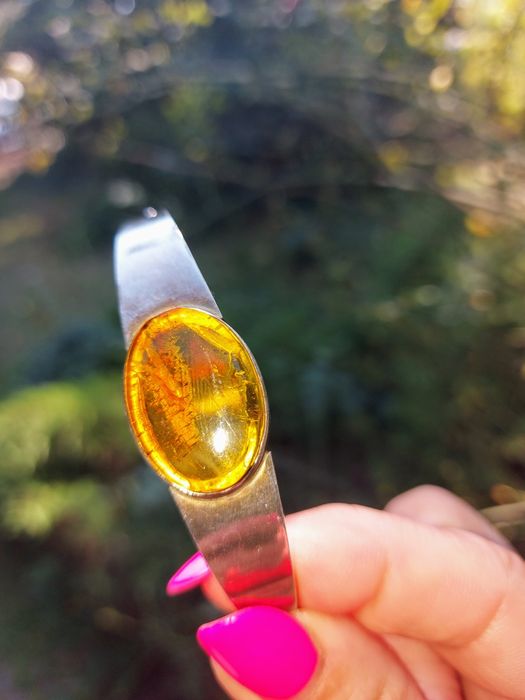 Okazała bransoletka- srebro pr. 925 i słoneczny bursztyn  18-19cm