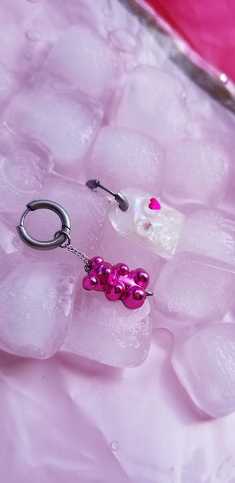 brincos anéis urso rosa+
 lego no estilo do rock