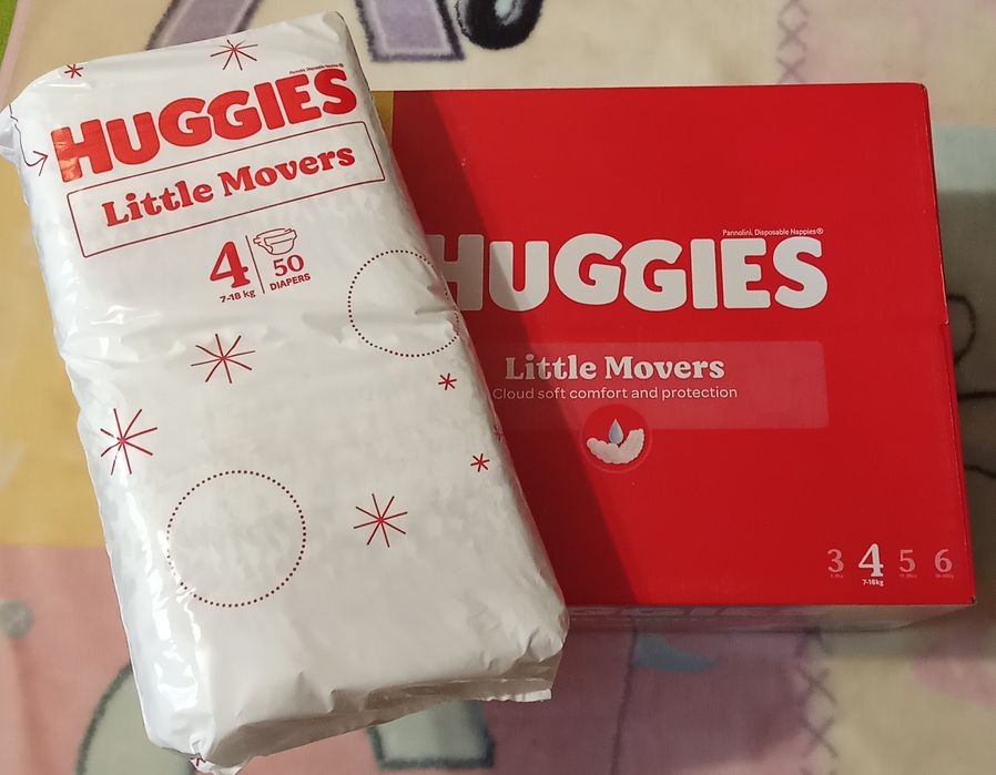 Памперсы Хагис 4. Huggies Movers 4, новые, 50шт. Всего 8.60 за штуку!Не трусики!