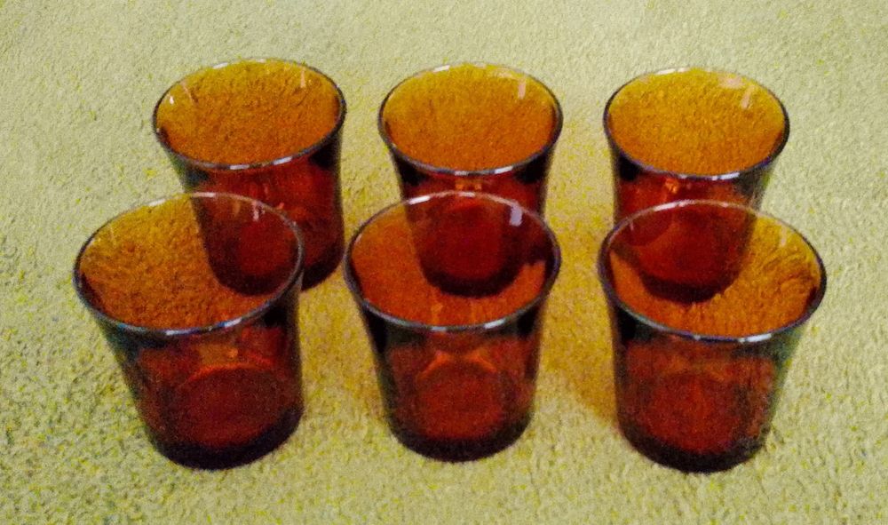 Szklanki DURALEX Amber Empilable 7,5 cm 6 szt. Vintage France.