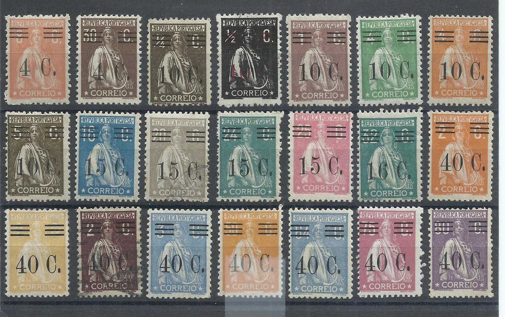 Selos portugueses – 30 selos Ceres, com sobretaxa, 1928 e 1929