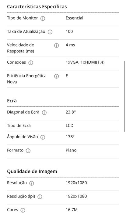 Como novo - Monitor ACER SA242YHbi (23,8'' - Full HD - 100 Hz)