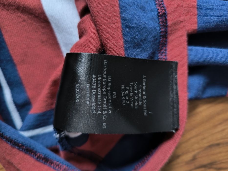 Barbour t-shirt męski w paski L burgund granat biały
