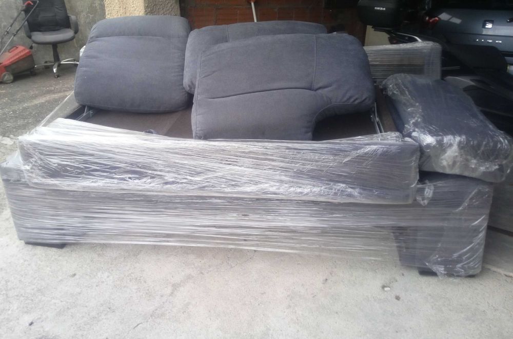 Sofá  cama, 210cm) / 90cm x 2, cinza/azulado