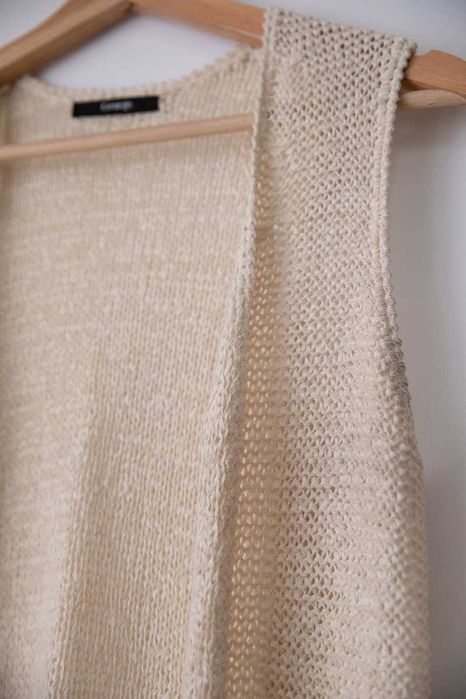 Dzianinowa azurowa narzutka bezrekawnik kamizelka boho