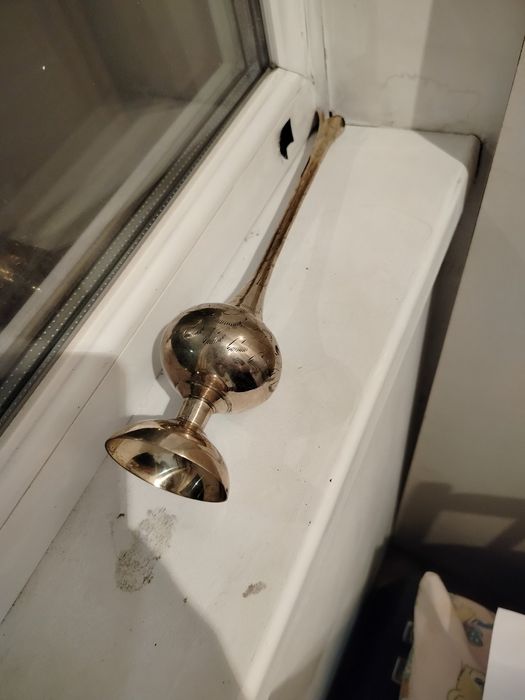 старинный подсвечник латунь в позалоте