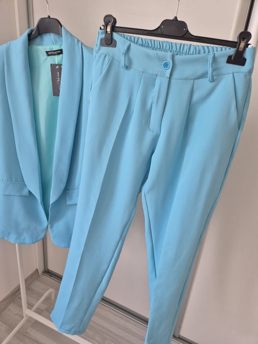 Garnitur damski niebieski elegancki S na komunię
