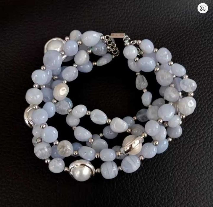 Piękna Bransoletka z Naturalnego niebieskiego agatu koronkowego