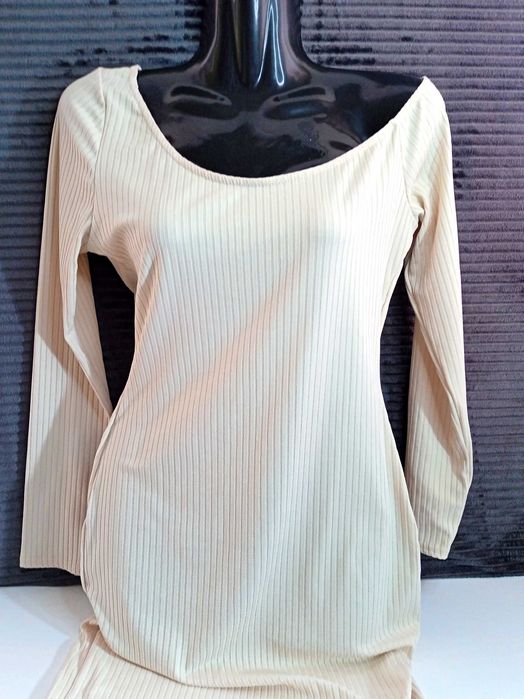 Сукня трикотажна міді Missguided бежева в рубчик Розмір XS - S