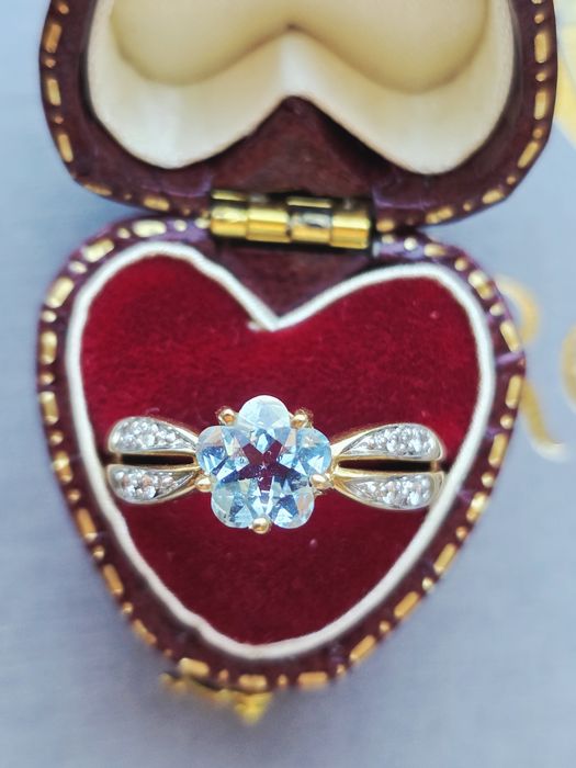 R.15 Pierścionek Diamenty Akwamaryn 1.4ct Złoto 585 WYCENA