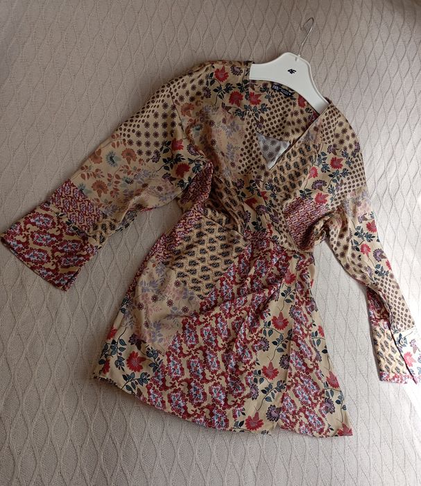 ZARA XS-S satynowa sukienka kombinezon kwiaty patchwork