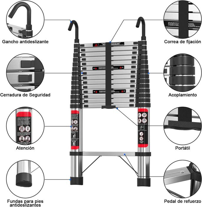 Escada telescópica 4,4 metros aço inoxidável - NOVO - ENVIO GRÁTIS