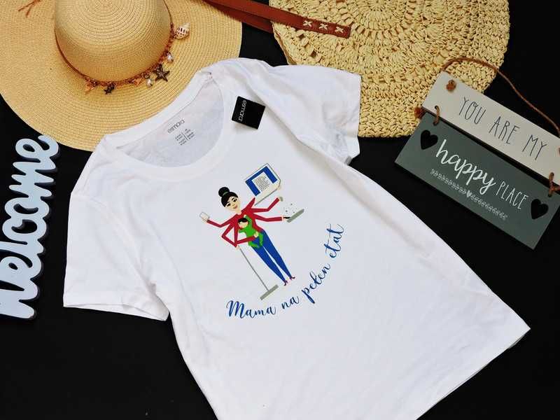 Esmara Nowy biały t shirt Mama na pełen etat 44/46