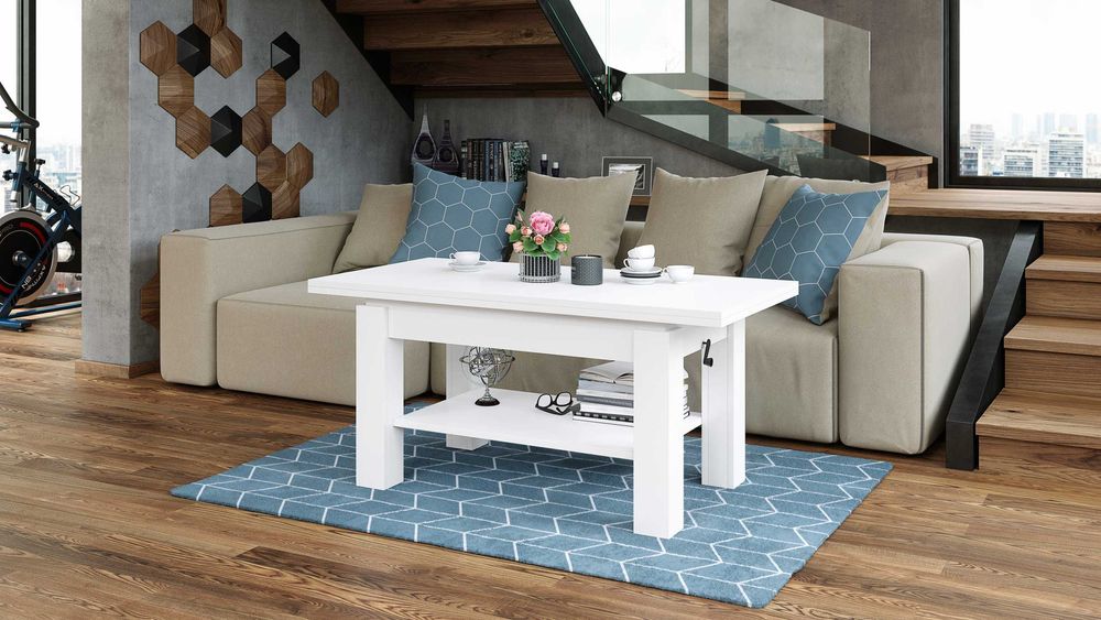 BRAWO Biały Mat - ŁAWA rozkładana podnoszona STÓŁ ŁAWOSTÓŁ Mazzoni