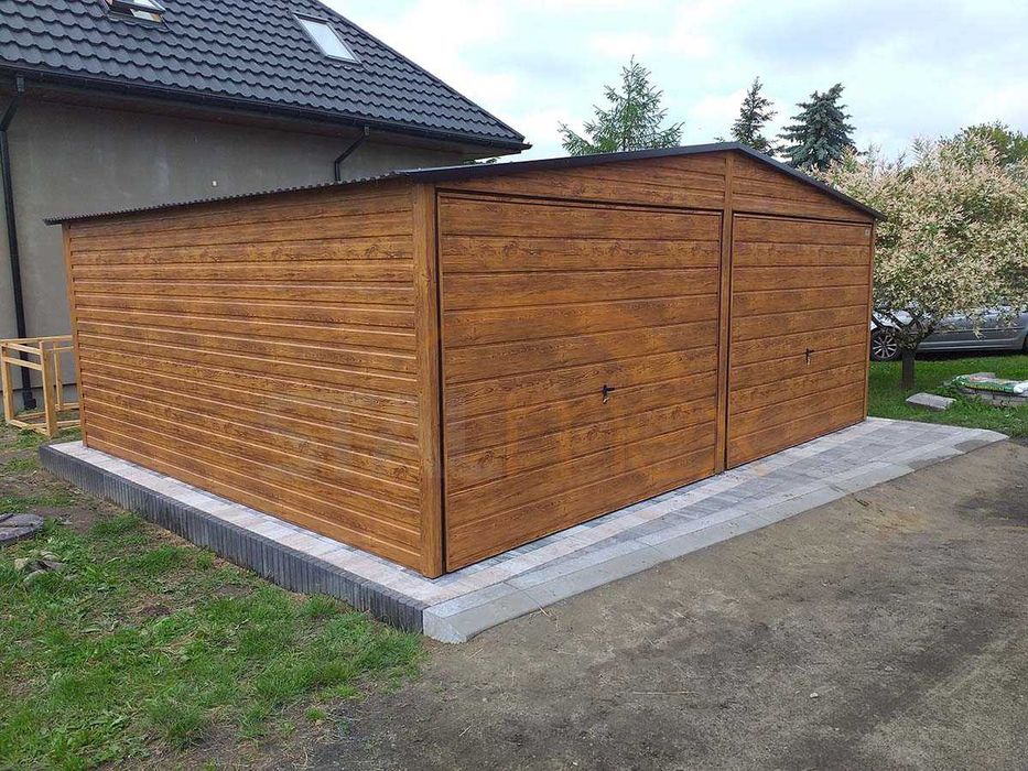 Garaż blaszany dwuspadowy / garaż 6x5 / drewnopodobny złoty dąb