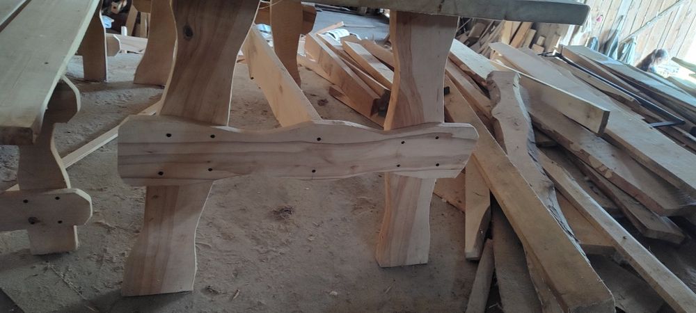 Zestaw ogrodowy drewniany stół + dwie ławki