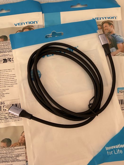 Кабель Vention USB-C to USB-C 240W, 1.5м, новий