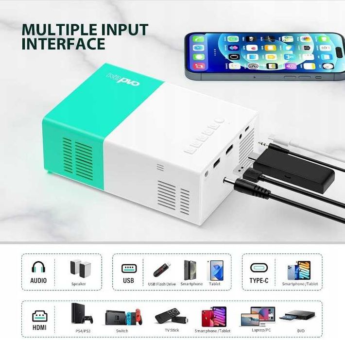Mini projektor Bluetooth 5.4 YG300 Plus kino domowe HDMI USB LED BD39