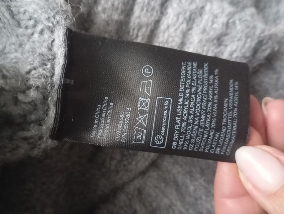 H&M S-M szary owersizowy pudełkowy sweter z wełną i alpaką