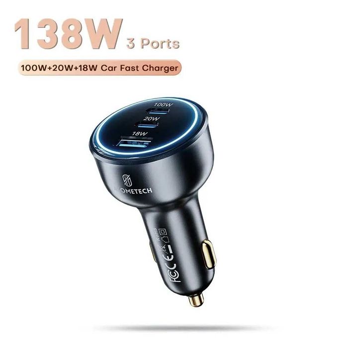 Потужна Автомобільна зарядка ASOMETECH 138W USB Type C GaN iPhone
