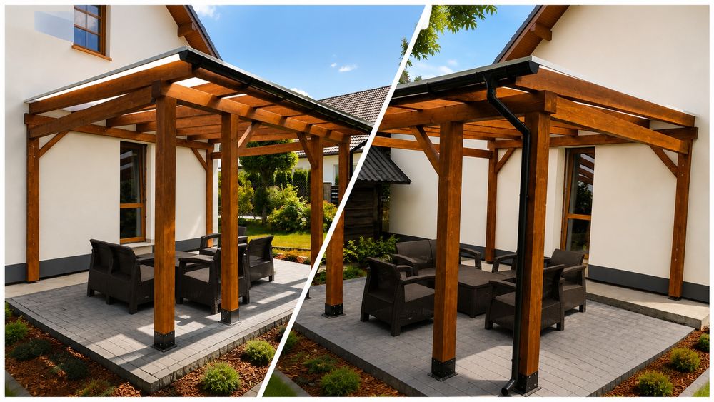 Taras drewniany, zadaszenie tarasu, altana, pergola