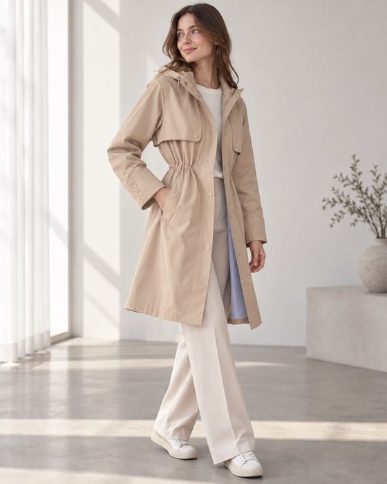 Плащ тренч Mango Suit бежевий з капюшоном, розмір S-M