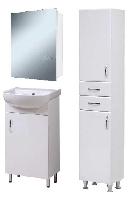 Комплект мебели в ванную: тумба с умывальником, зеркальный шкаф, пенал