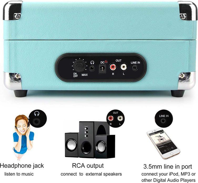 Gira-discos Bluetooth vintage com placa giratória - Prenda dia do Pai