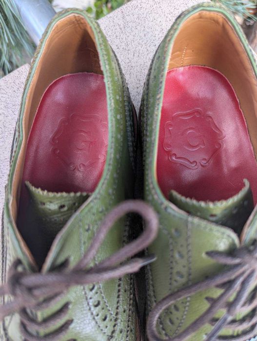Чоловічі зелені туфлі броги Grenson England
