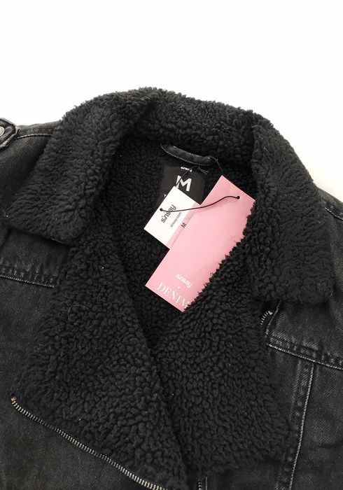 Ramoneska sherpa M/L grafitowy denim Sinsay kurtka biker wszyty kożuch