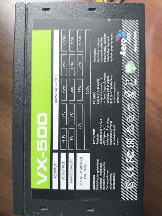 Блок питания AeroCool VX-500 500W (456W по 12В линии)