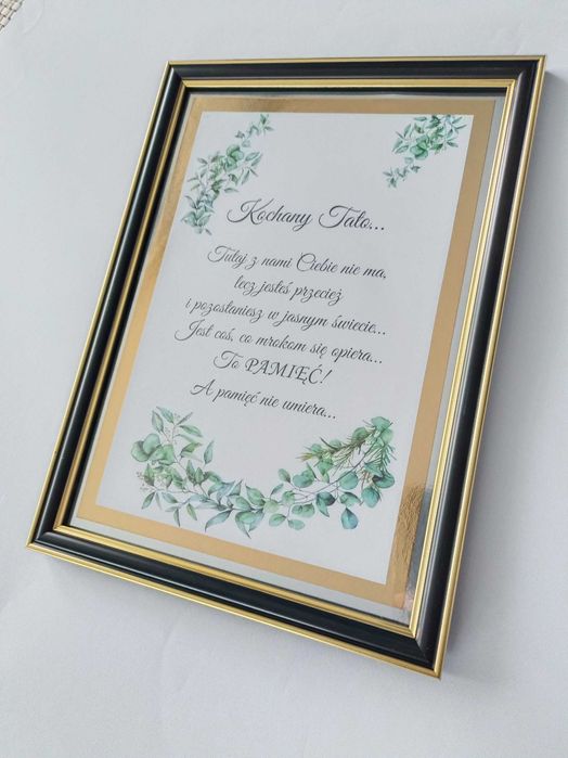 Karta A4 w ramce ku pamięci zmarłego taty, wesele, ta świeca płonie..
