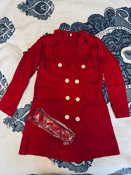 Червона сукня міні С-М ремінь плаття-піджак жакет ділова офіційн тренд