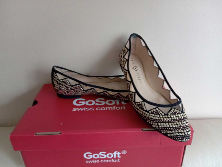 Balerinki Katty Perry ćwieki dżety czarne złote 36