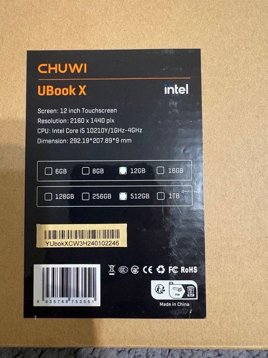 Планшет Chuwi Ubook X windows tablet 12'', 512gb ssd 12gb