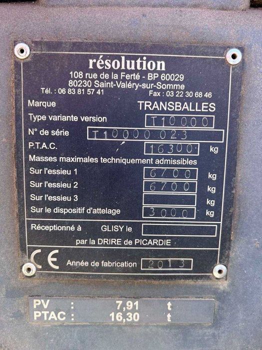 Причіп-тюковіз TRANSBALLES T 10000